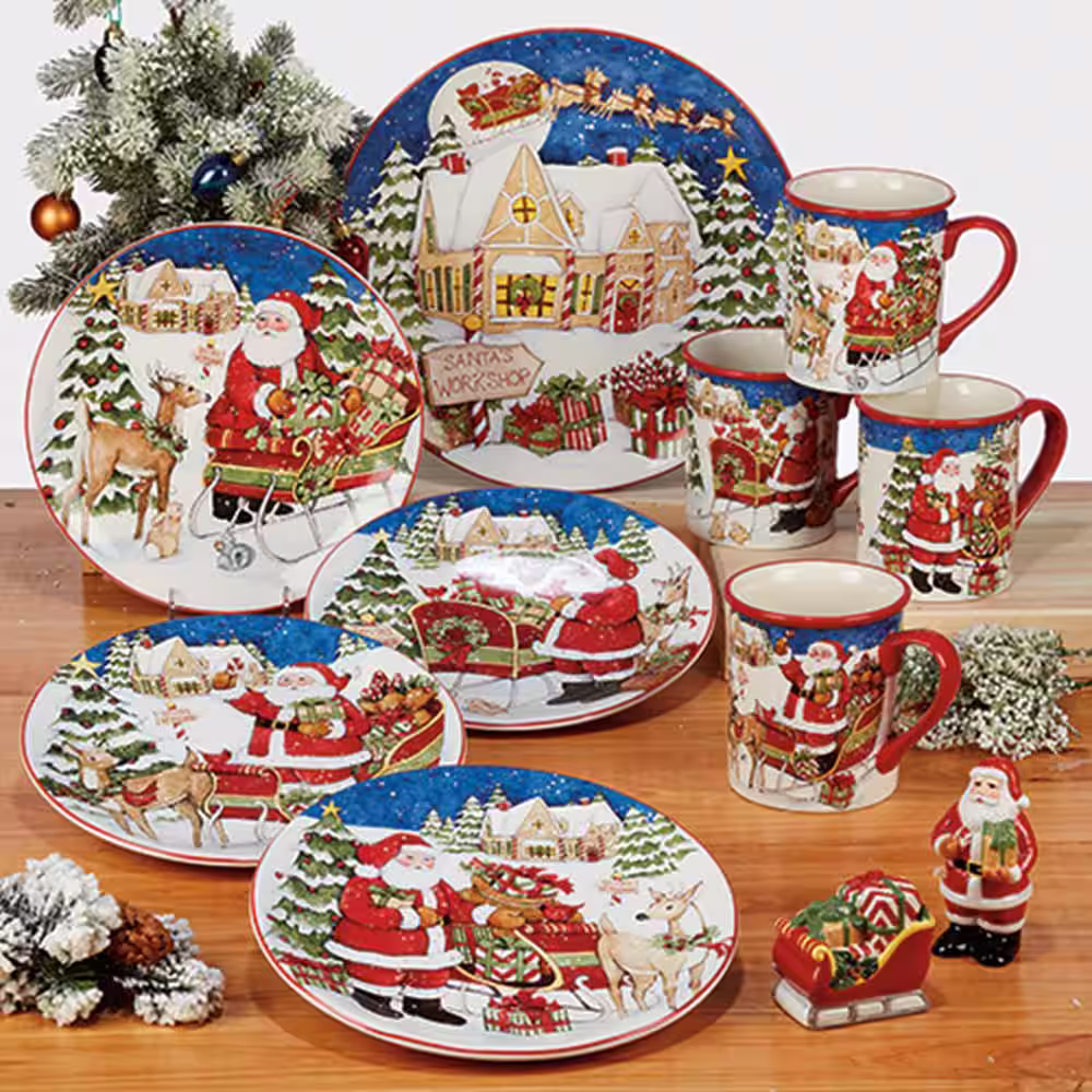 Certified International Santa's Workshop 16-Piece Multicolored Earthenware Dinnerware Set (Service Set for 4)