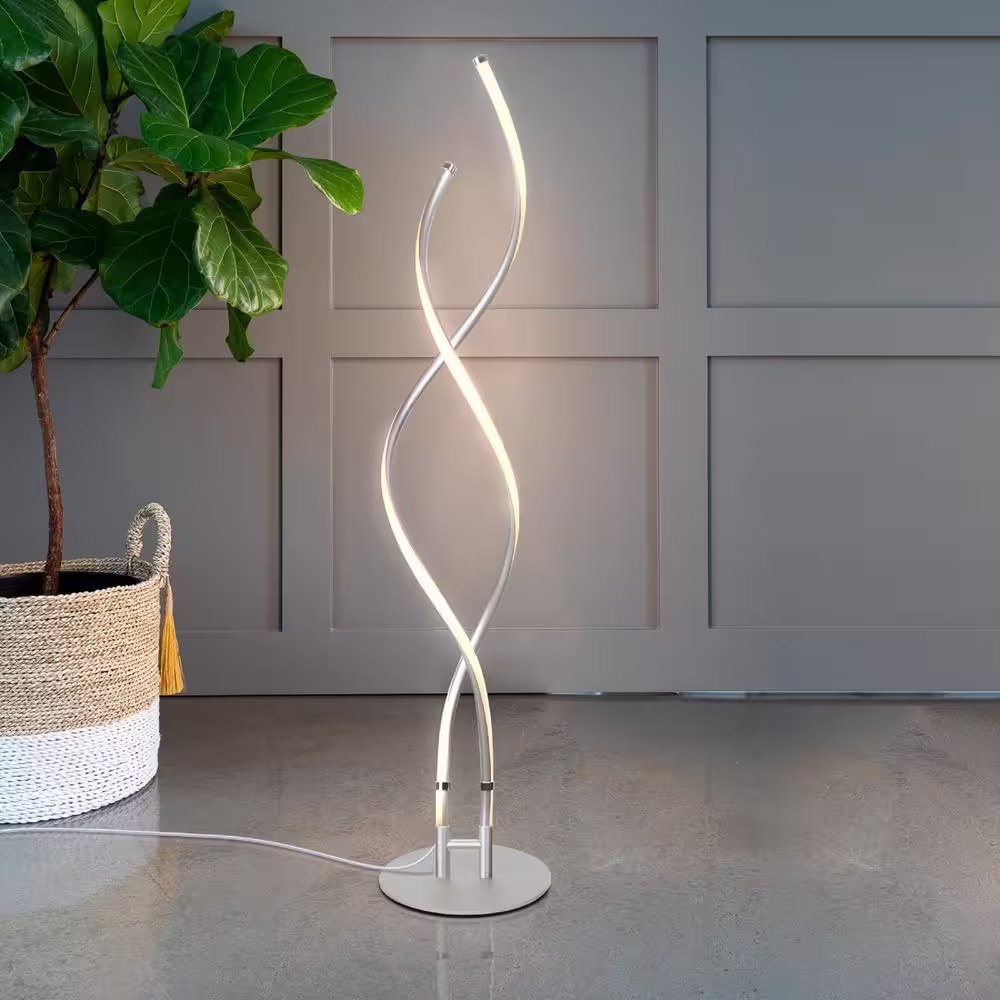 Brightech Embrace 60 in. Silver Modern LED Spiral 2 in 1 Floor and Table Lamp