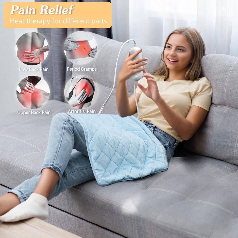 None Blue Woven Microfiber Heating Electric Blanket with Tourmaline Beads and Jade Stones