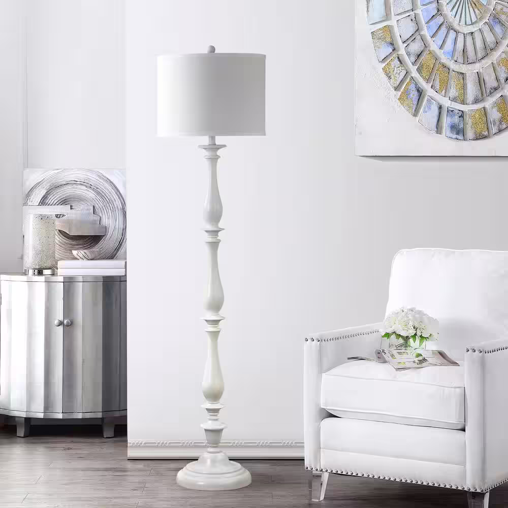 SAFAVIEH Bessie 62 in. White Candlestick Floor Lamp with Off-White Shade