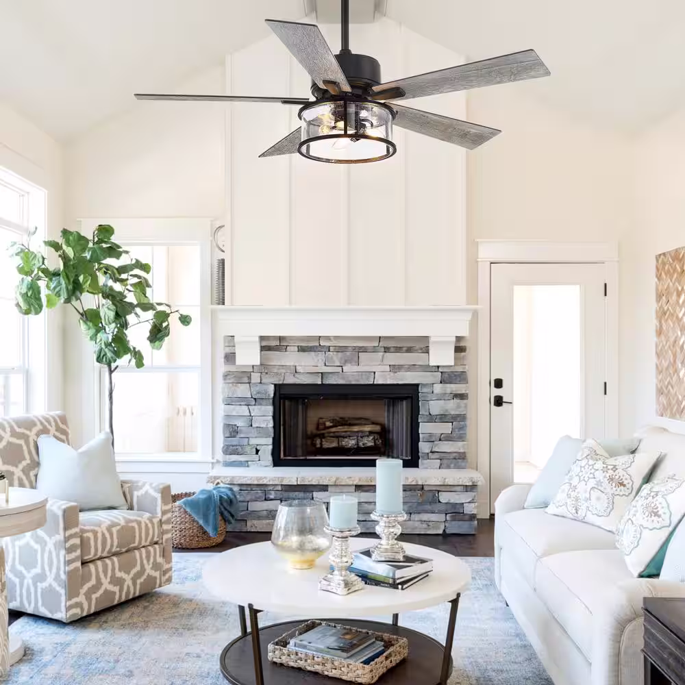 Lamober Barnett 52 in. Indoor Black Ceiling Fan with Light Kit and Remote Control Included