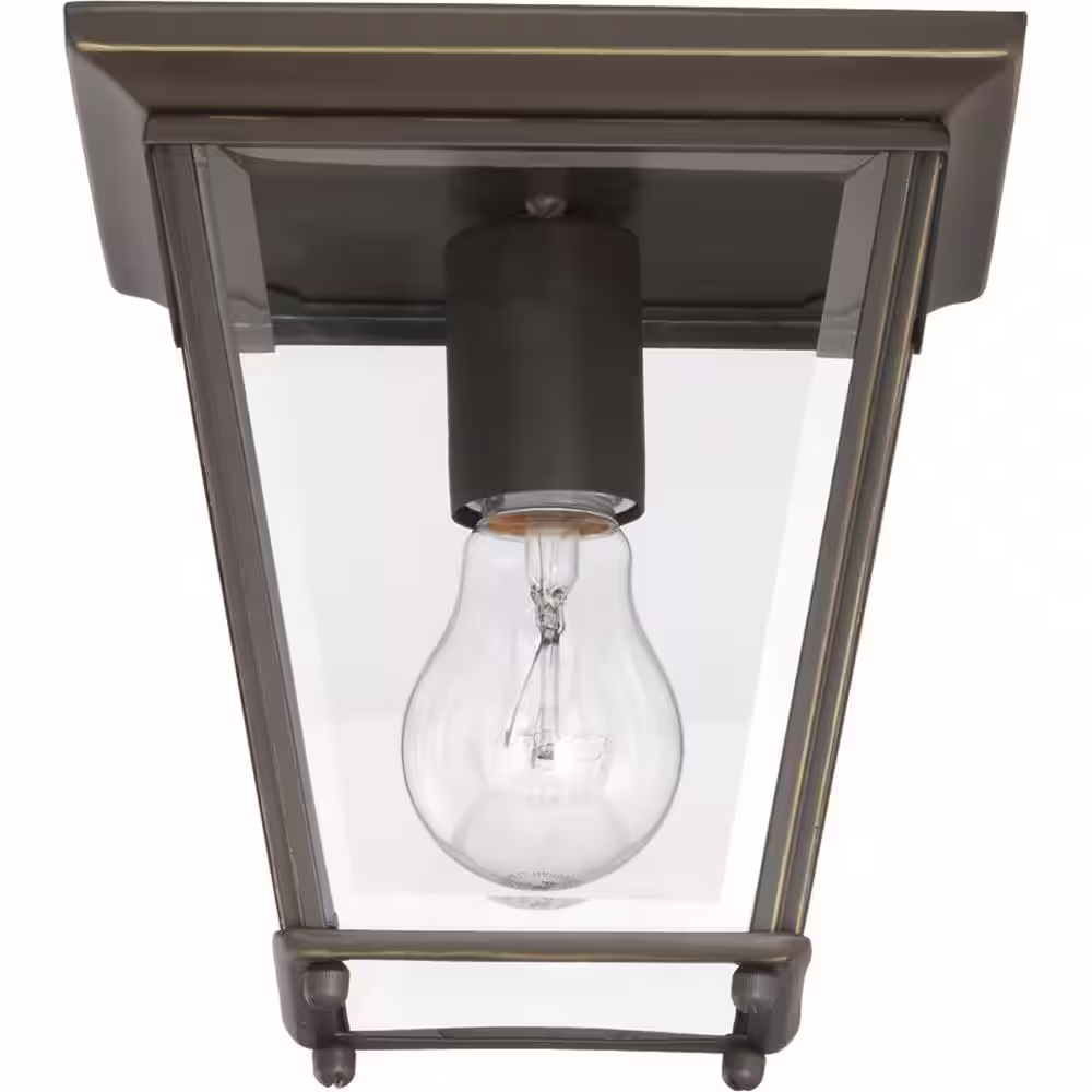 Progress Lighting Burlington Collection 1-Light Antique Bronze Clear Beveled Glass New Traditional Outdoor Flush Mount Light