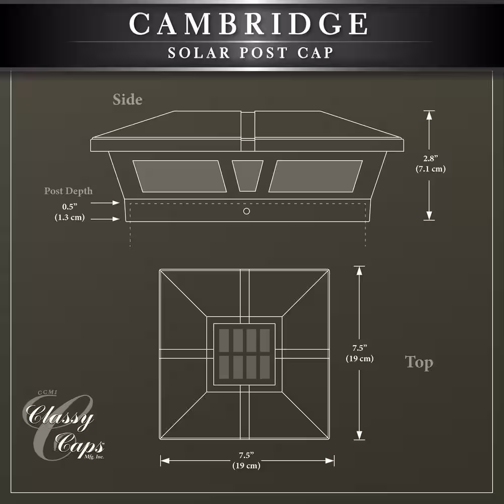 CLASSY CAPS Cambridge 6 in. x 6 in. Outdoor Black LED Solar Post Cap (2-Pack)
