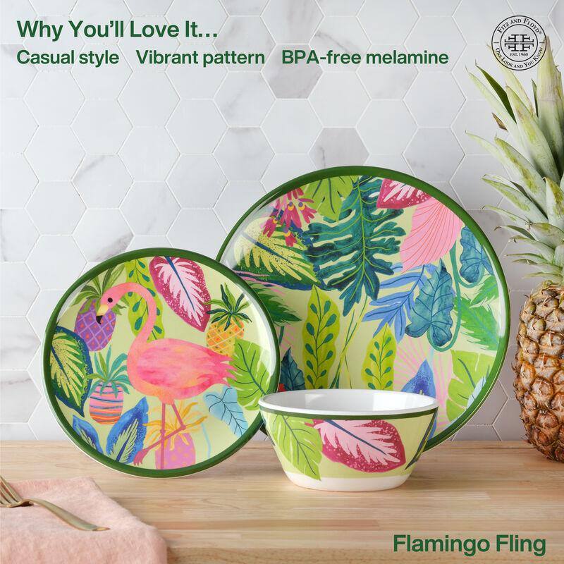 FITZ and FLOYD Flamingo Fling 12-Piece Melamine Dinnerware Set