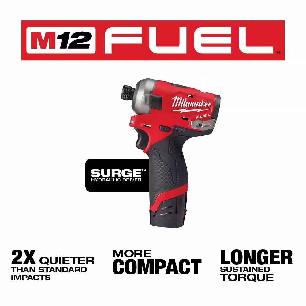Milwaukee M12 FUEL SURGE 12V Lithium-Ion Brushless Cordless 1/4 in. Hex Impact Driver Compact Kit w/ M12 3/8 in. Ratchet