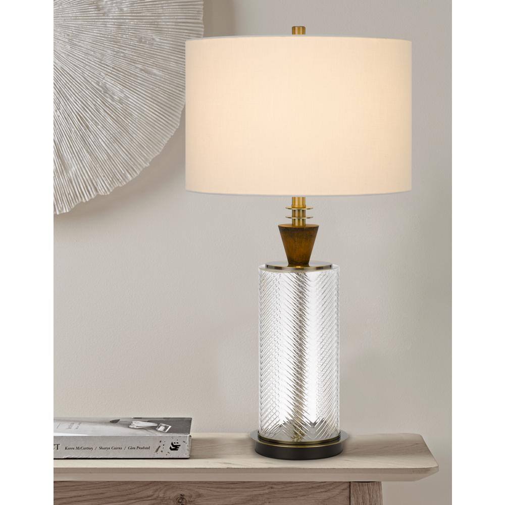CAL Lighting 30 in. H Dark Bronze Metal and Glass Table Lamp with Wood Font