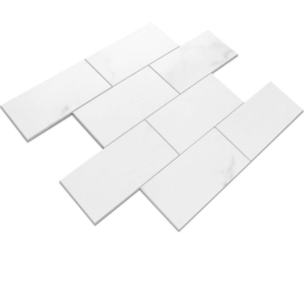 None Banff Calacatta Subway Mosaic 12 in. x 12 in. 4 mm Stone Peel and Stick Backsplash Tile (8 sq. ft./8-Pack)