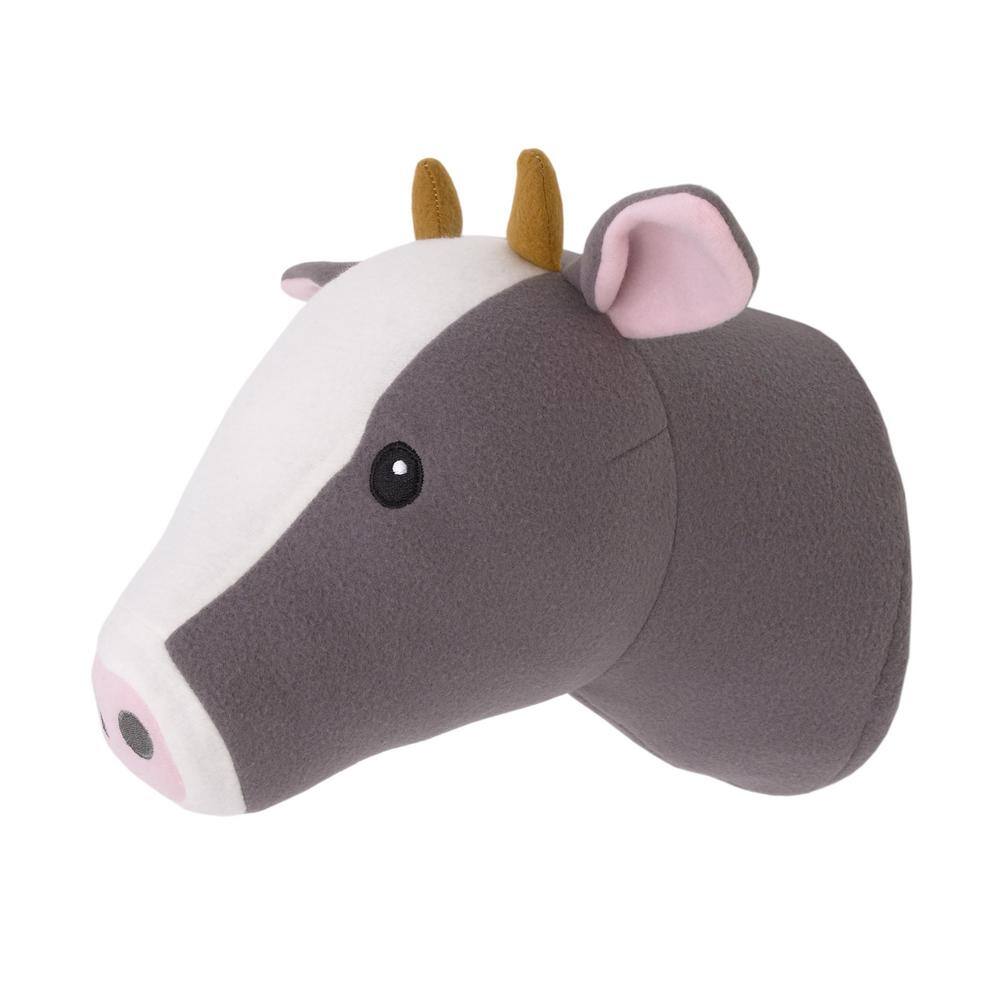 LITTLE LOVE BY NOJO Plush Fleece Grey & White Cow Head Wall Decor