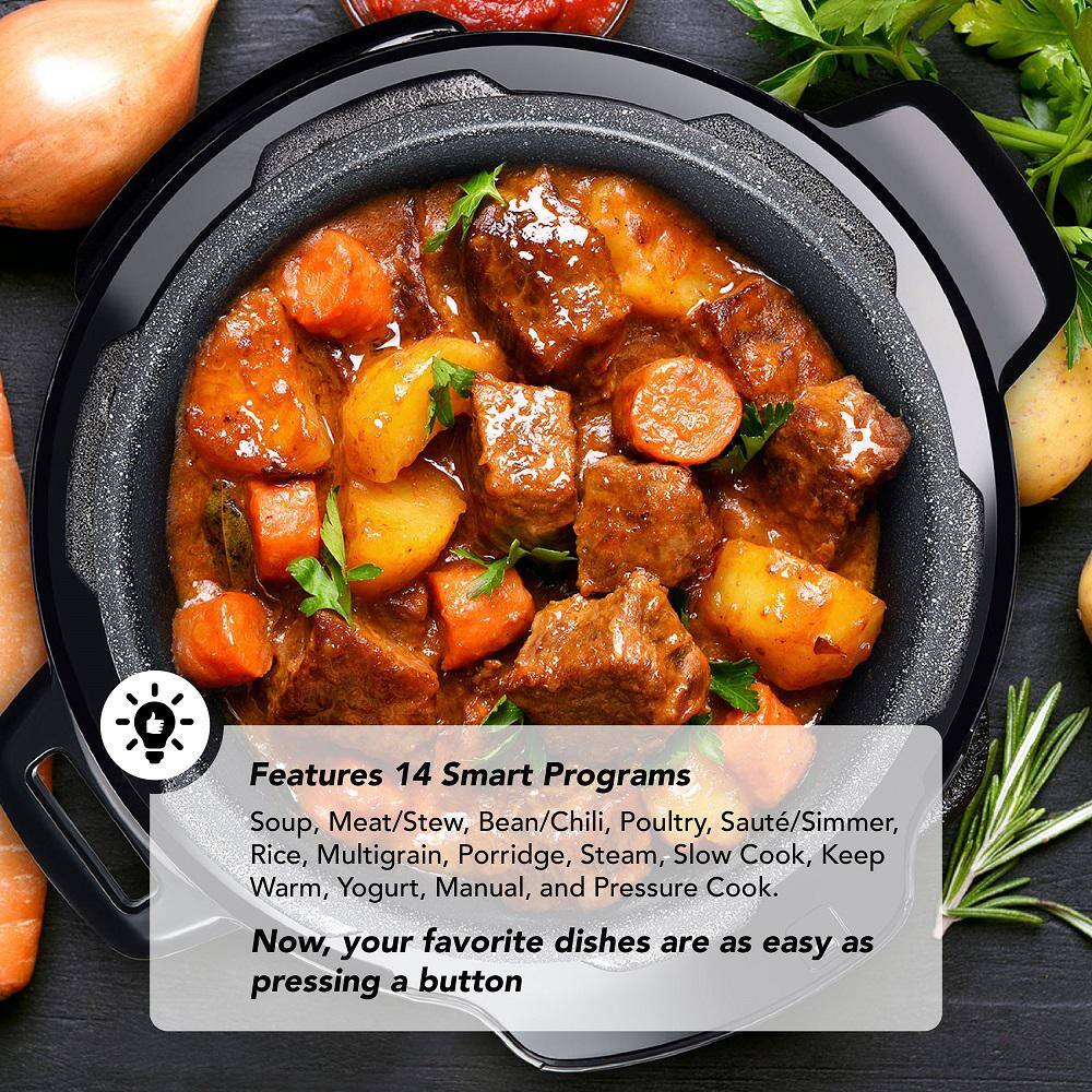 GRANITESTONE 6 Qt. Black Electric Triple Layer Titanium Coating Multi-Pressure Cooker with Built-In Timer and Pre-Settings