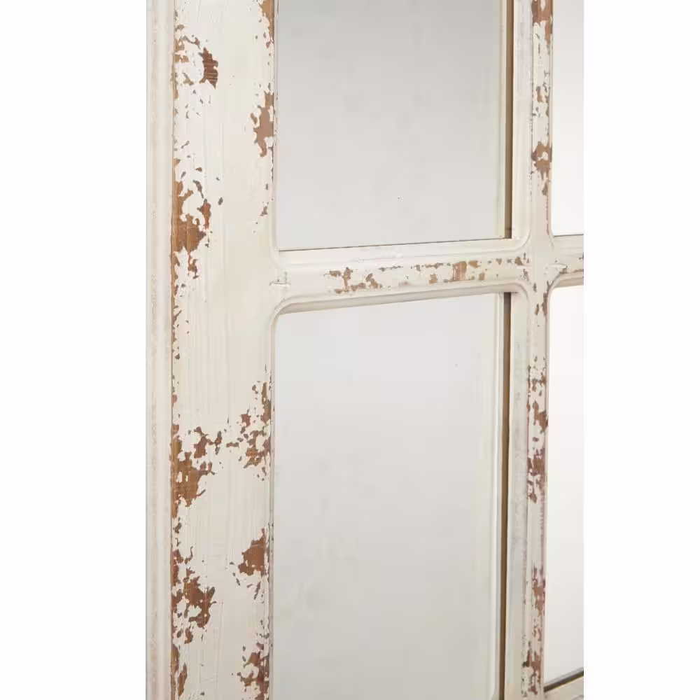Litton Lane 60 in. x 16 in. Window Pane Inspired Arched Framed White Wall Mirror with Arched Top and Distressing (Set of 3)