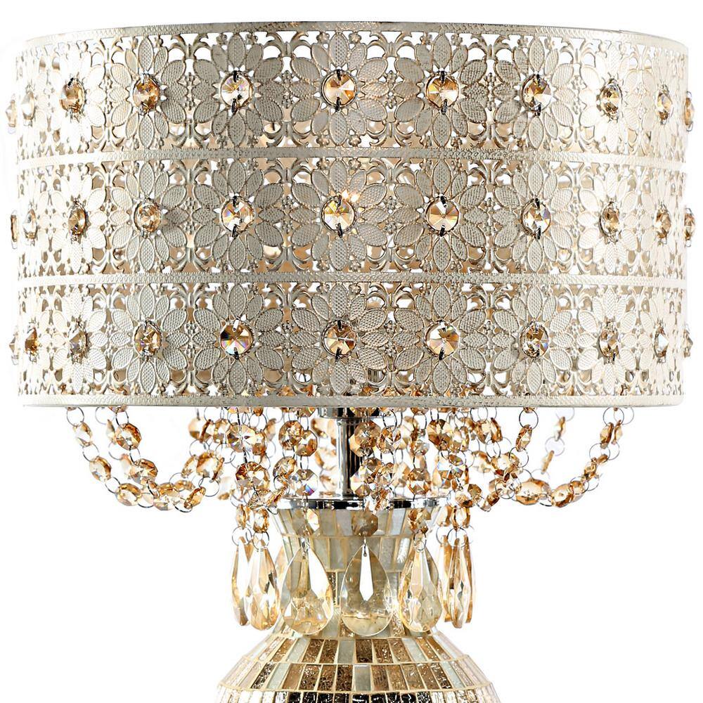River of Goods 25 in. Champagne Indoor Table Lamp with Jeweled Metal and Mosaic Base