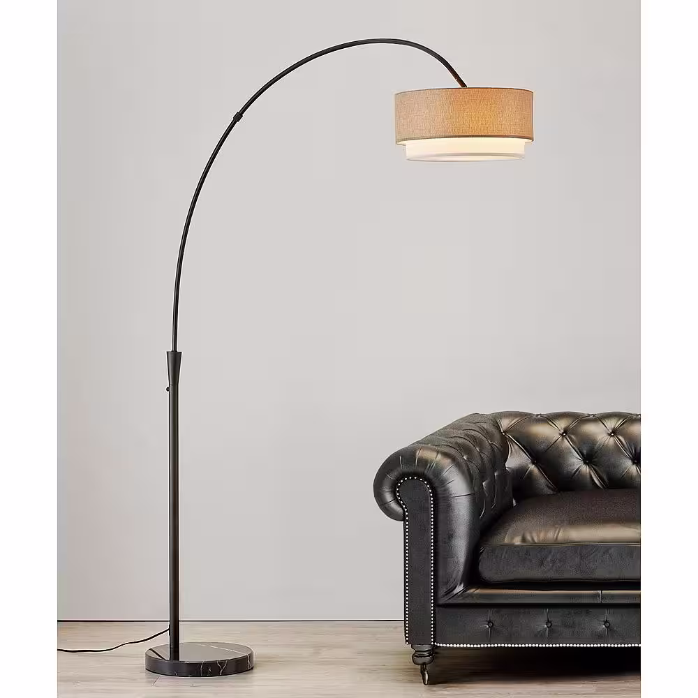 HomeGlam Elan 81 in. Dark Bronze Finish Arch Floor Lamp with Brown/White Shade
