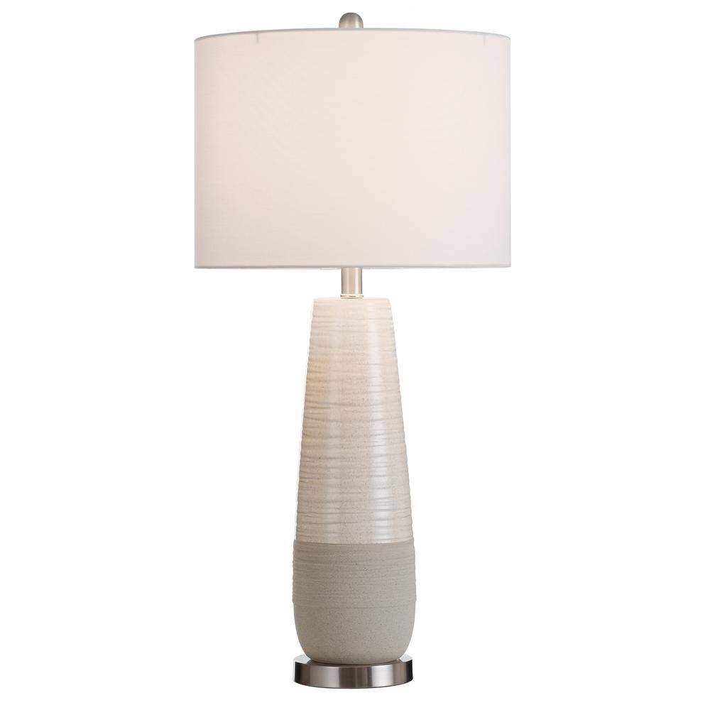 StyleCraft Evian 31 in. Speckled Cream, Greige, Brushed Silver Ceramic Table Lamp with Brushed Silver Base
