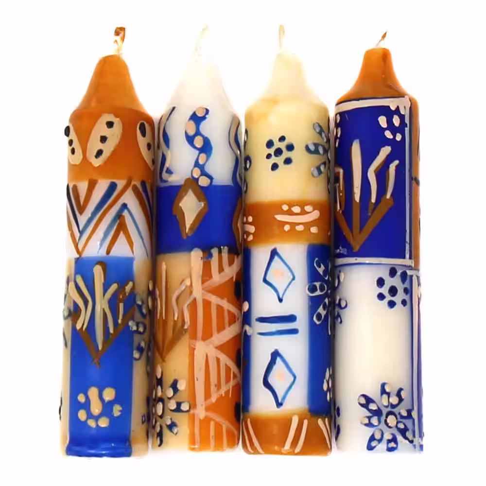 None White Durra Design Hand-Painted Dinner or Shabbat Candles (Set of 4)
