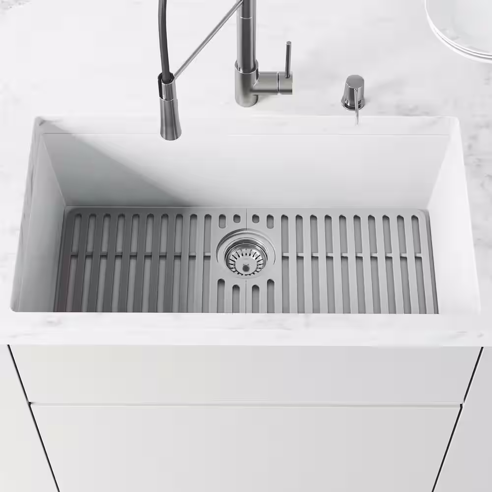 VIGO 28 in. Silicone Kitchen Sink Protective Bottom Grid For Single Basin Sink in Gray