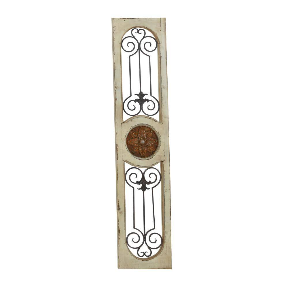 Litton Lane Wood White Distressed Door Inspired Ornamental Scroll Wall Decor with Metal Wire Details