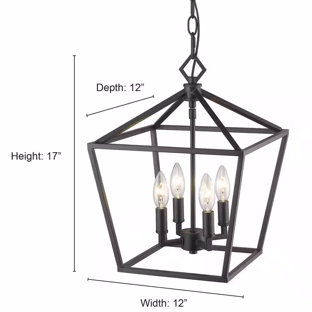 Millennium Lighting 4-Light 12 in. W Matte Black Taper Candle Pendant