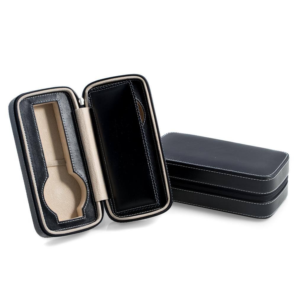 BEY-BERK Leather Watch Case in Black