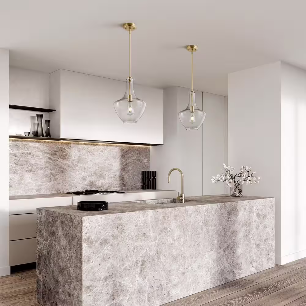 Light Society Sienna 1-Light Brushed Brass/Clear Pendant with Glass Shade