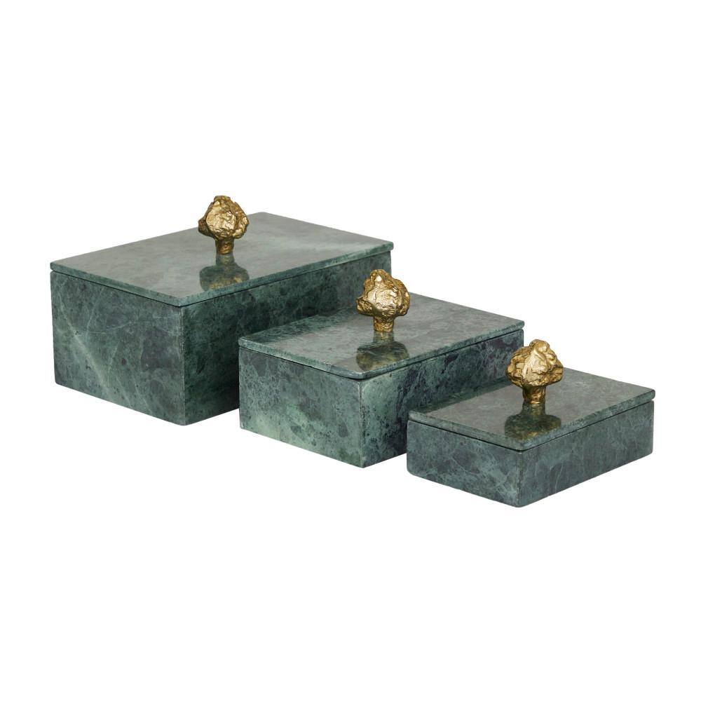 Litton Lane Rectangle Marble Box with Gold Final (Set of 3)