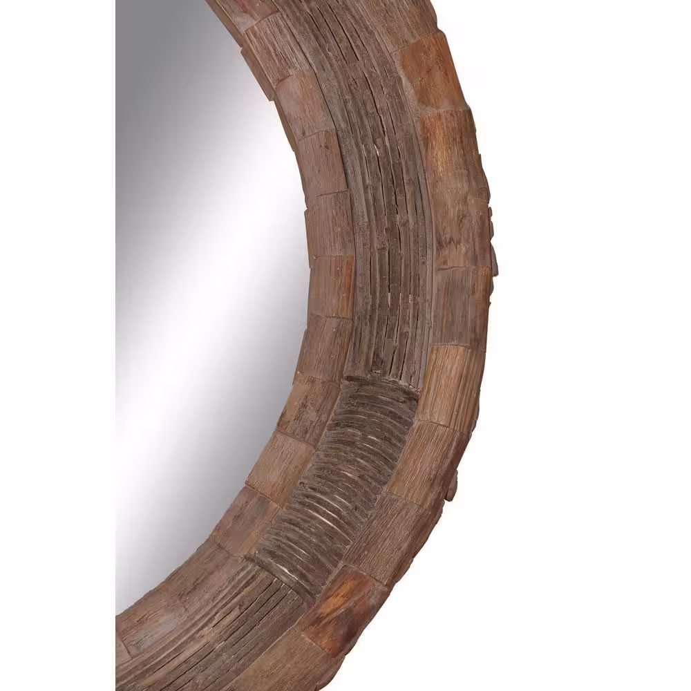 None 65 in. x 65 in. Round Framed Brown Wall Mirror