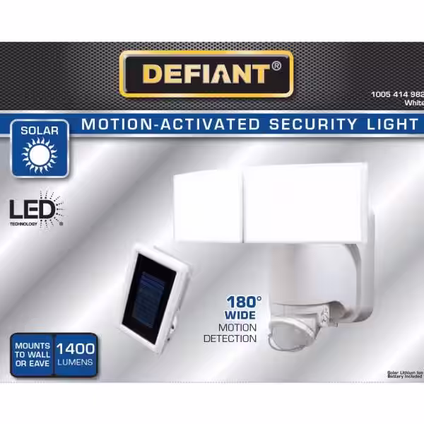 Defiant 180 Degree Integrated LED Solar Powered Two Head White Outdoor Flood Light