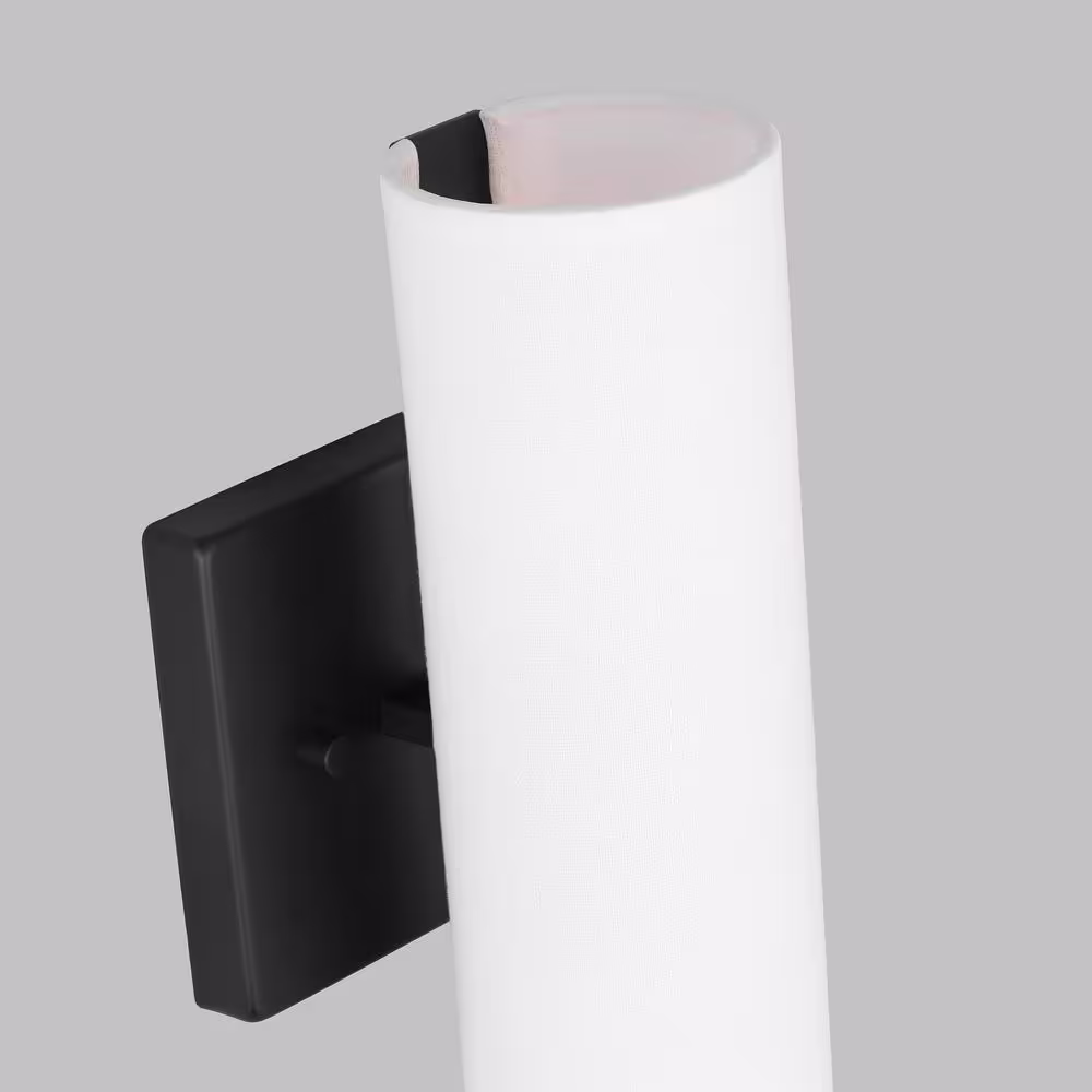 None Capalino 2-Light Midnight Black Wall Sconce with White Linen Fabric Shade