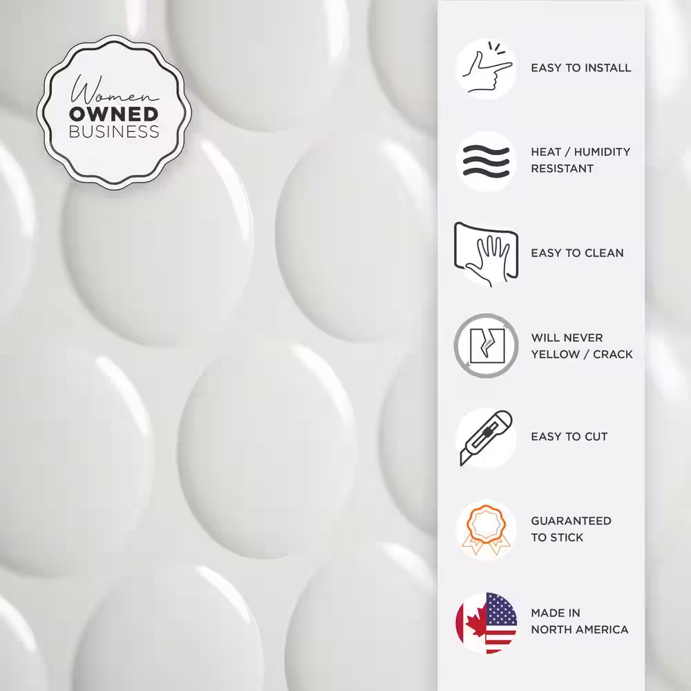 smart tiles Penny Romy 8.97 in. x 8.95 in. Vinyl White Peel and Stick Decorative Kitchen and Bathroom Wall Tile Backsplash (4-Pack)