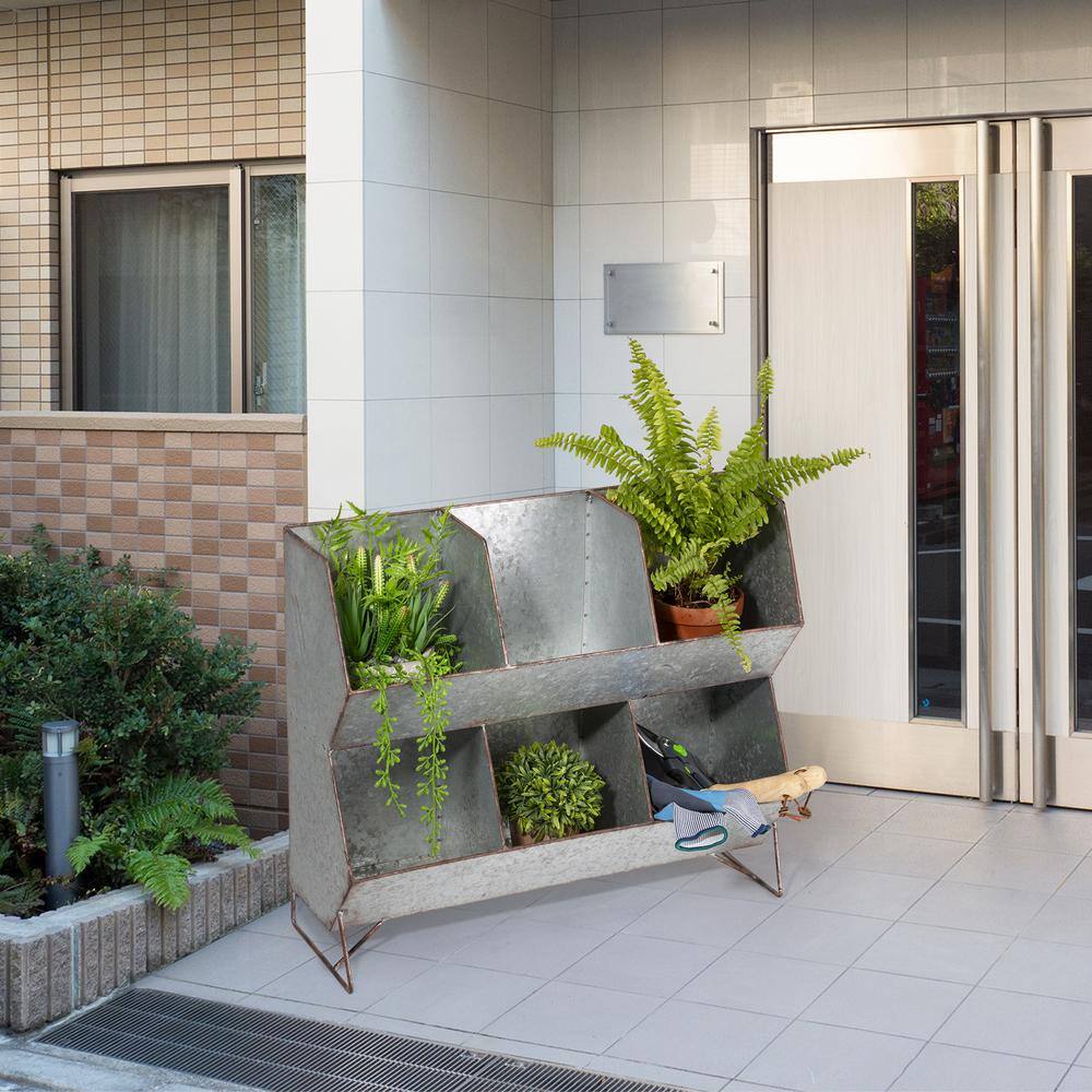 Glitzhome 24 in. L Farmhouse Galvanized Storage Shelf/Planter Stand