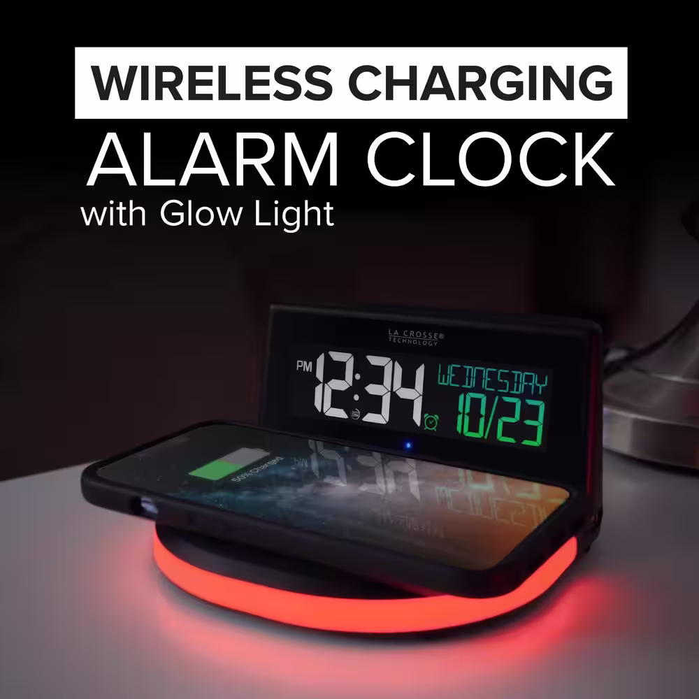 La Crosse Technology Qi-Certified Wireless Charging Alarm Clock with Glowing Light Base