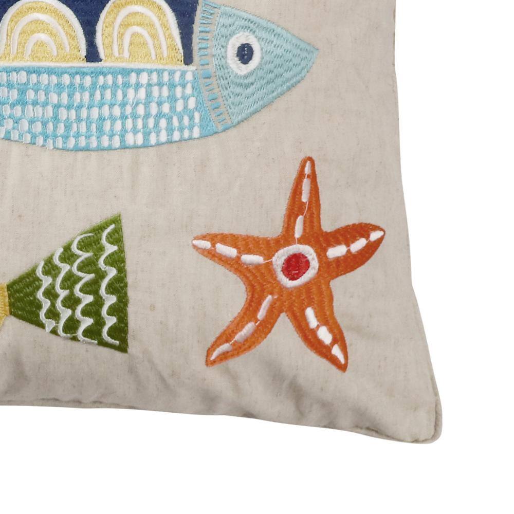 None St. Anton Multicolor Fish Coastal Embroidered 18 in. x 18 in. Throw Pillow