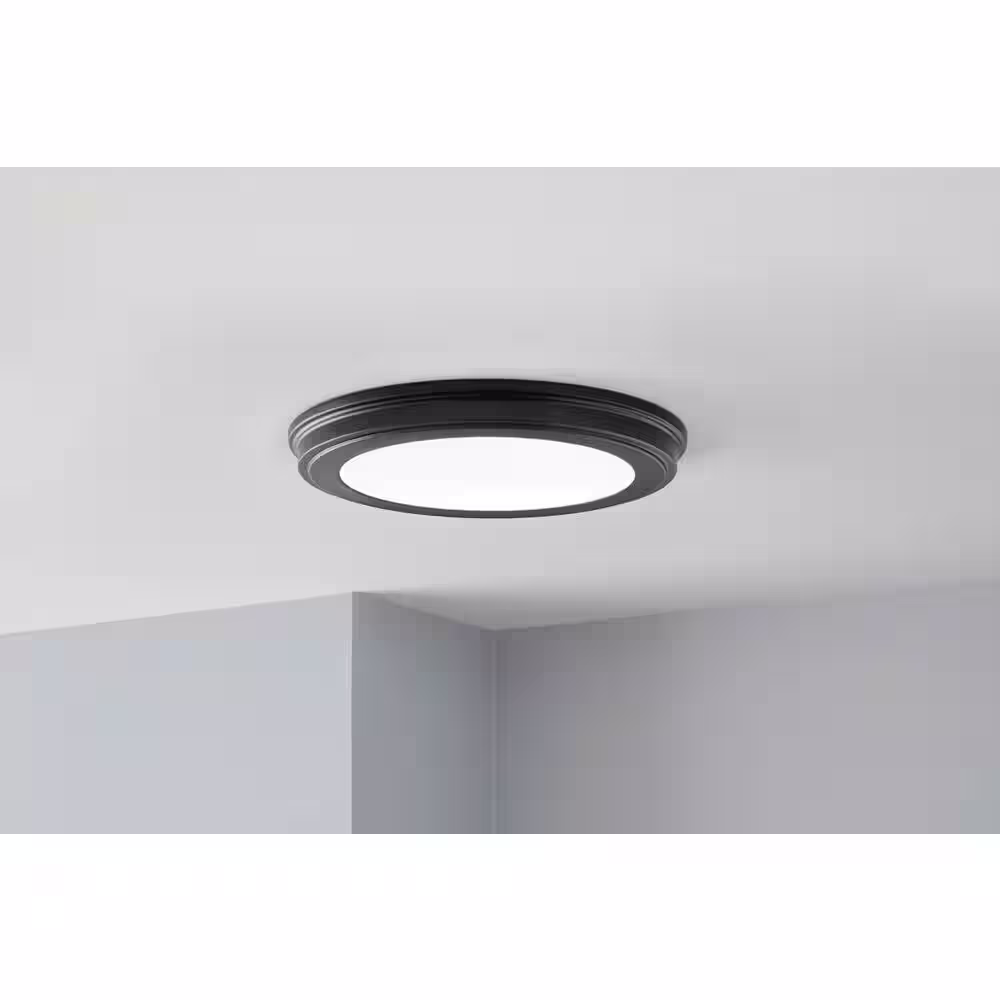 Commercial Electric 13 in. Matte Black Selectable LED Flush Mount