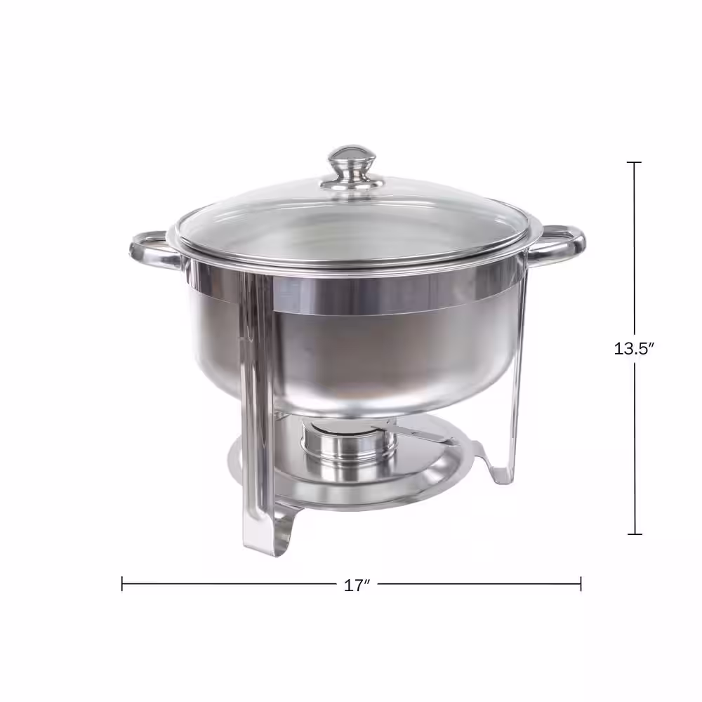 None Round 7.5 qt. Chafing Dish Buffet Set - Includes Water Pan, Food Pan, Fuel Holder and Stand - Food Warmers