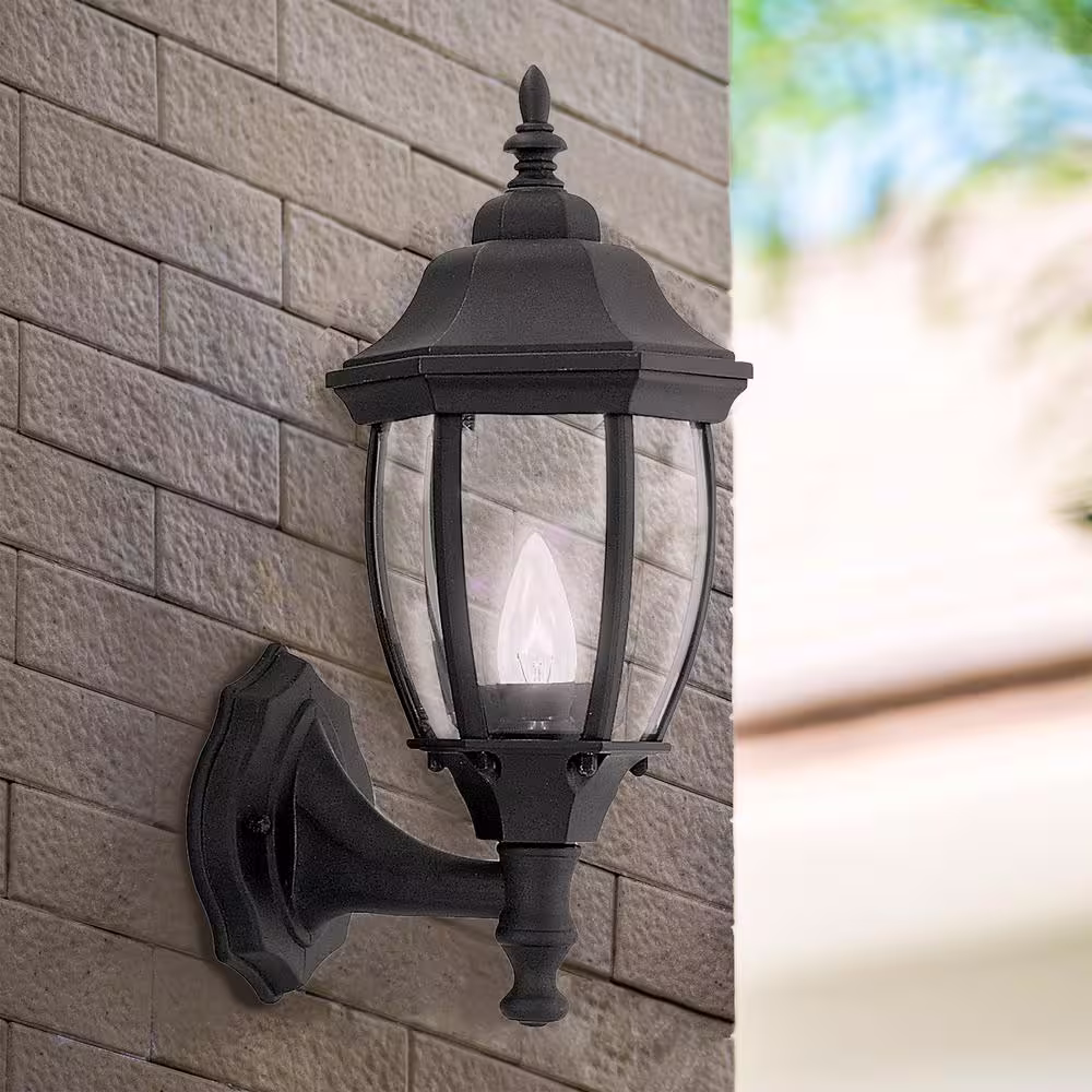Designers Fountain Tiverton 16.25 in. Black 1-Light Outdoor Line Voltage Wall Sconce with No Bulb Included