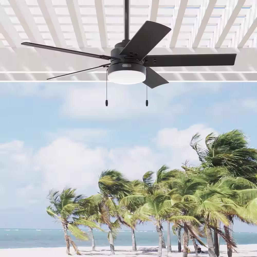 Hunter Sea Point 52 in. Outdoor Matte Black Ceiling Fan with Light Kit Included