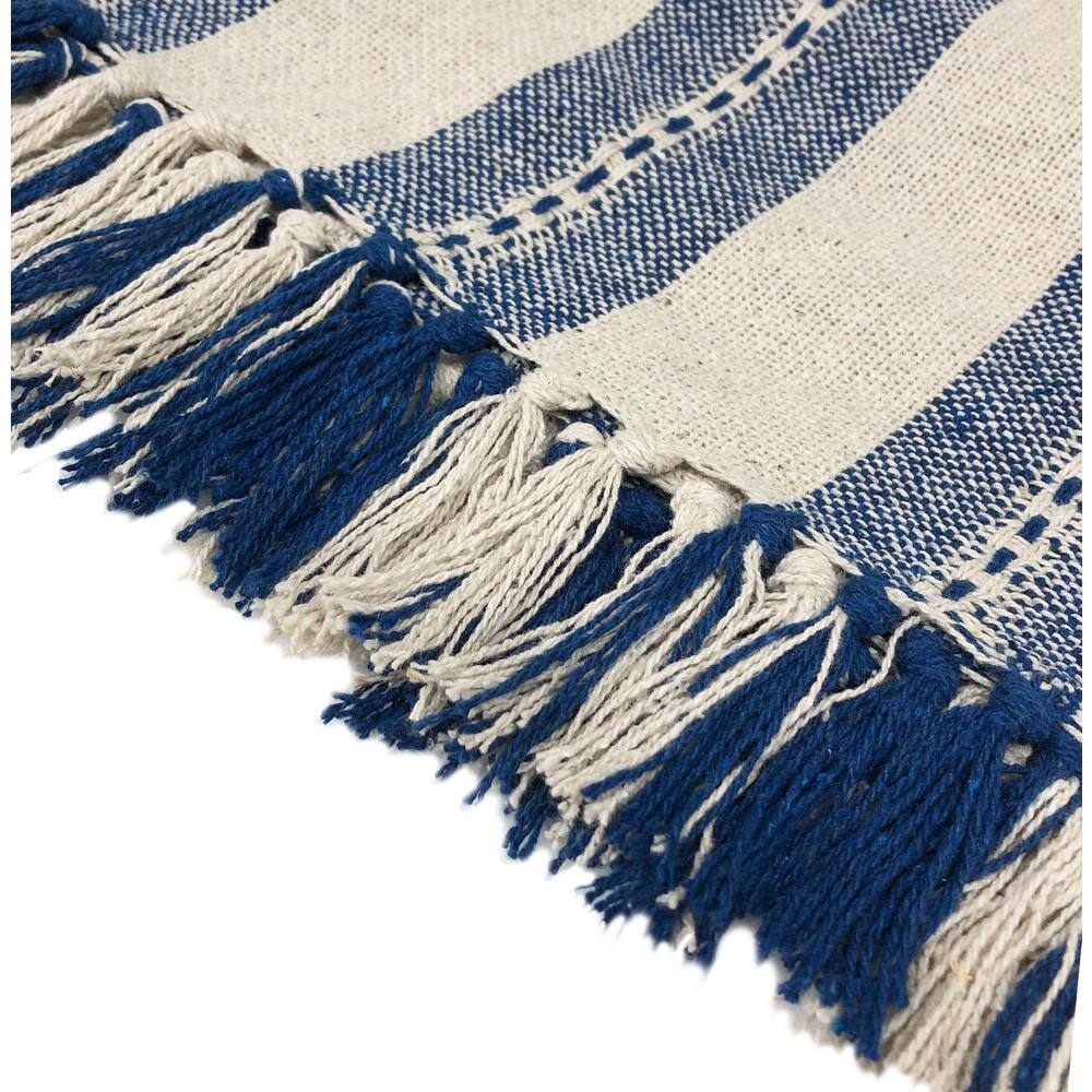 Harper Lane Mishka Cotton Blue/Beige Stripe 50 in. x 60 in. Throw