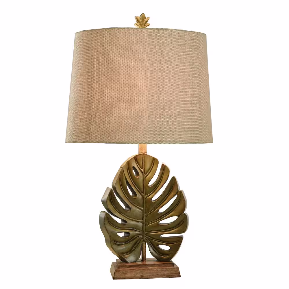 StyleCraft 31.5 in. Green/Brown Table Lamp with Beige Styrene Shade