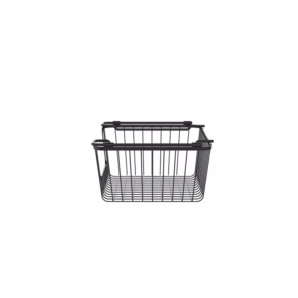 Oceanstar Stackable Metal Wire Storage Basket Set for Pantry, Countertop, Kitchen or Bathroom - Black (Set of 2)