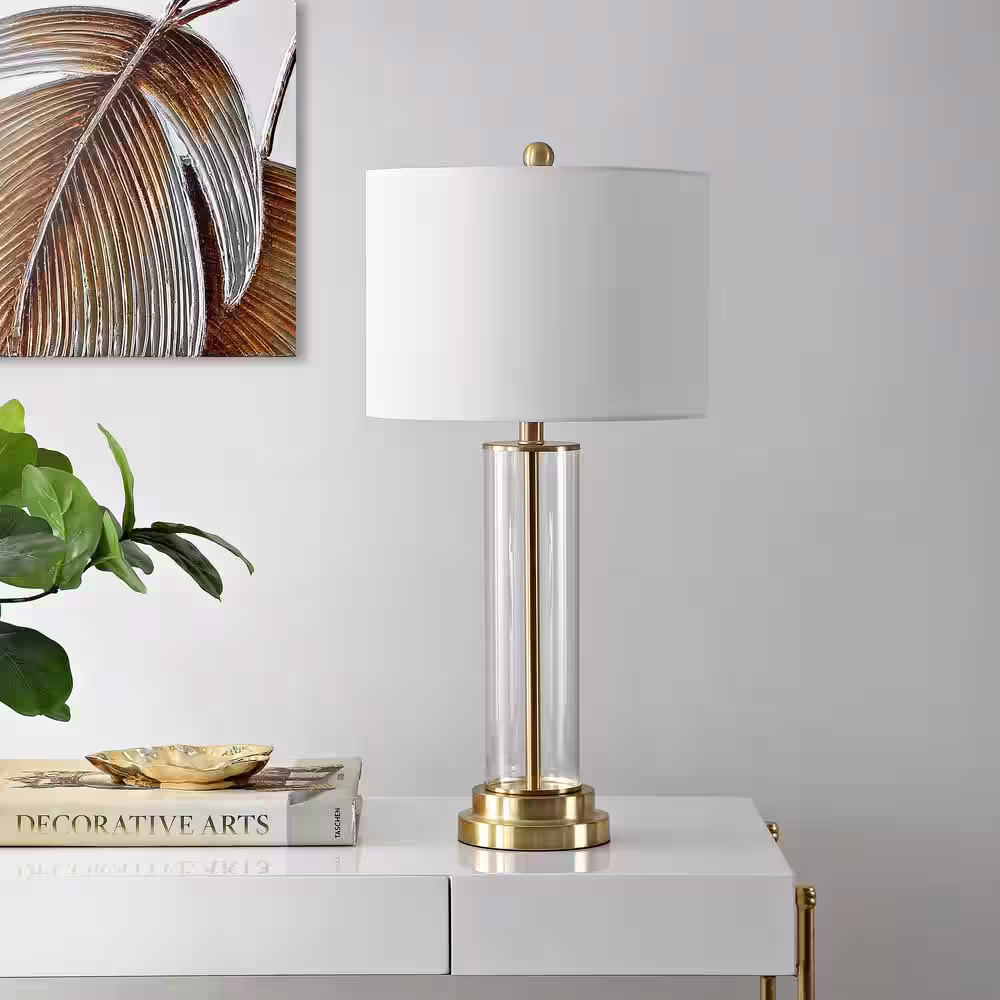 Safavieh Cassian 26 in. Clear Table Lamp with White Shade