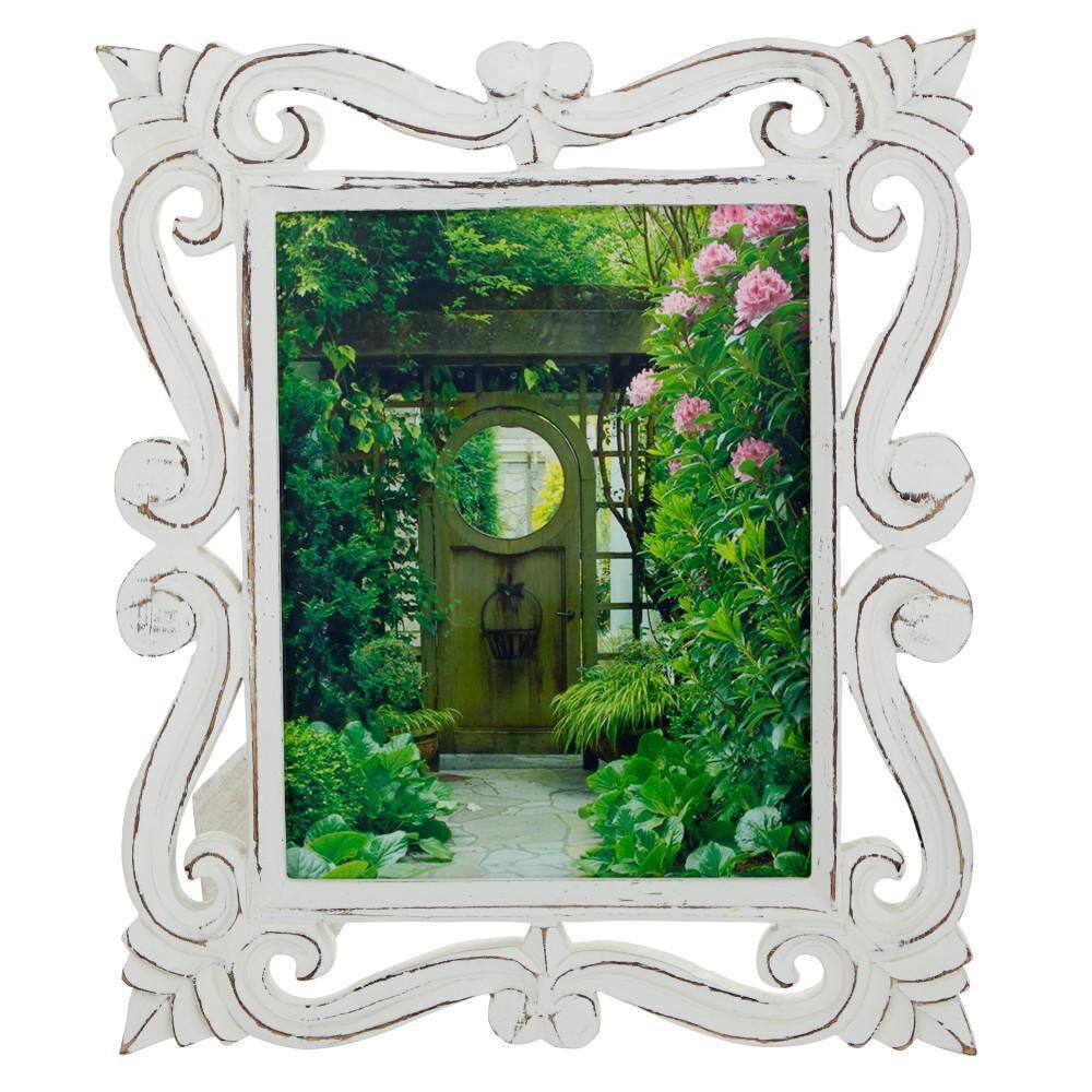 Litton Lane White Wood Farmhouse Photo Frame 14 in. x 12 in.