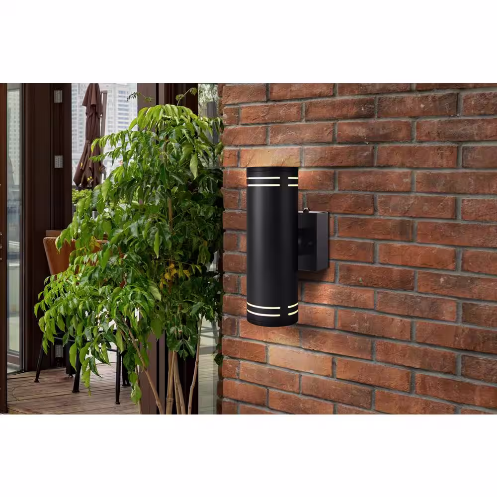 Euri Lighting Up and Down 2-Light Black LED Outdoor Wall Lantern Sconce Dusk to Dawn and 3 CCT Selectable (3000K, 4000K, 5000K) 1-Pack
