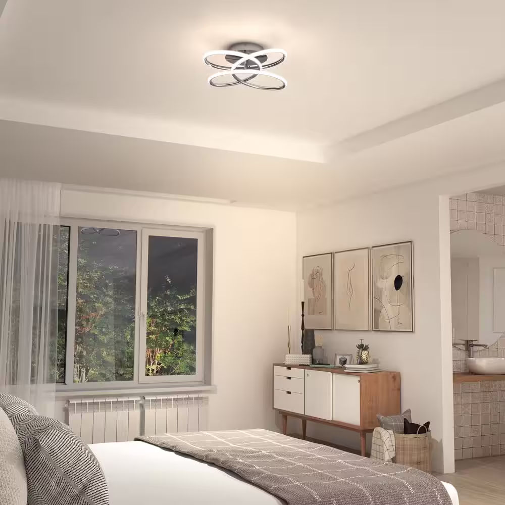 Artika Swirl Butterfly 16 in. 1-Light Modern Chrome Integrated LED Flush Mount Ceiling Light Fixture for Kitchen or Bedroom