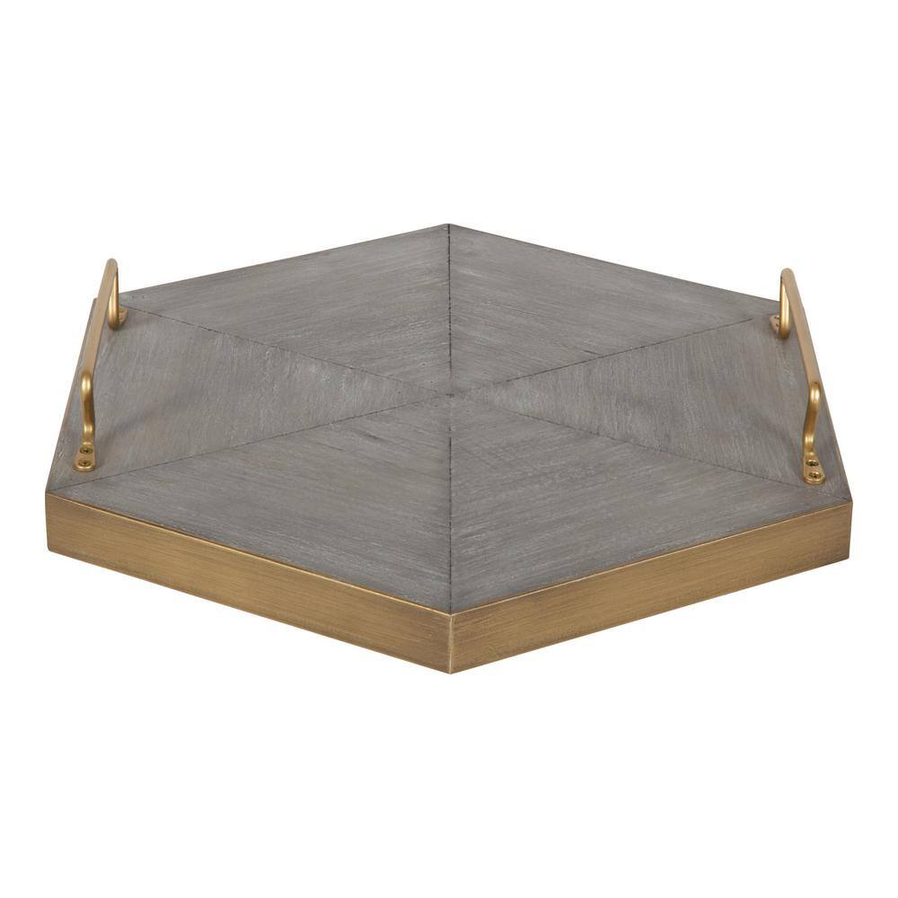 Kate and Laurel Sade 14 in. x 16 in. Gold/Gray Hexagon Decorative Tray