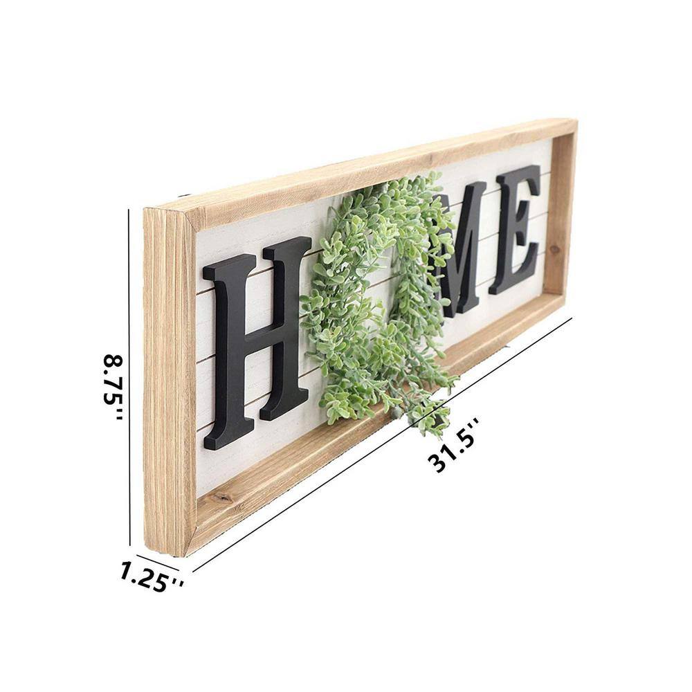 None Farmhouse Style Home with Green Wreath Framed Wood Wall Decorative Sign