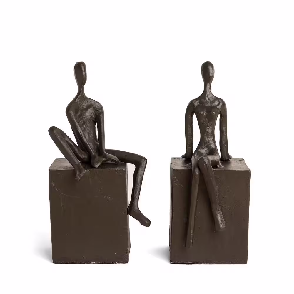 DANYA B Man and Woman on Block Cast Iron Bookends (Set of 2)