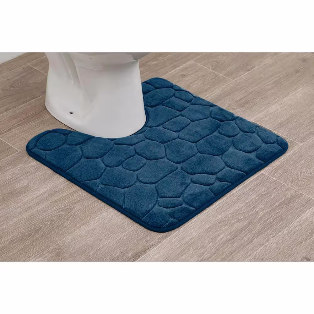 None Navy Blue 3D Pebbles 20 in. x 20 in. Memory Foam Contour Bath Mat