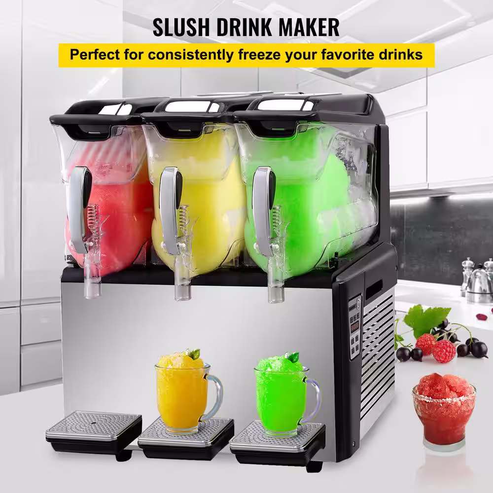 VEVOR Slushy Machine 1014 oz. Triple Bowl Margarita Frozen Drink Maker 1250W Automatic Clean Snow Cone Machine