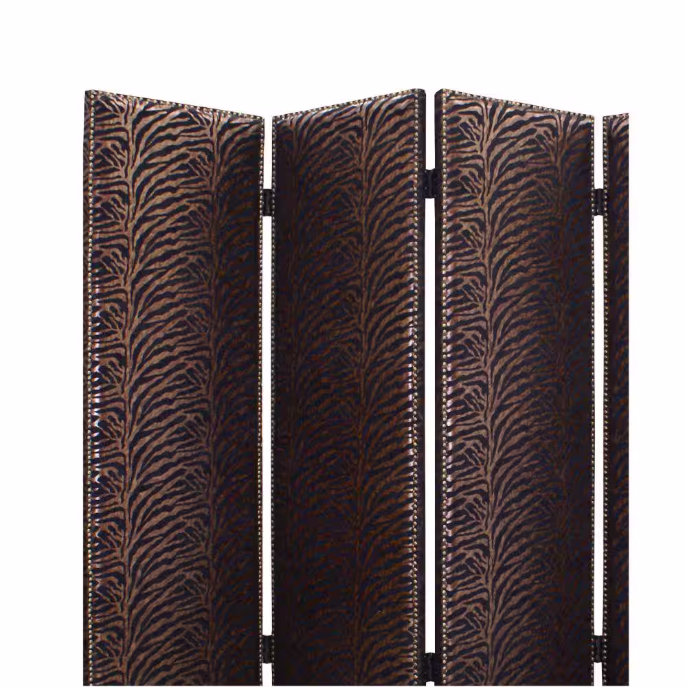 Benjara Black and Bronze Wooden 4-Panel Screen with Nailhead Trim Accents