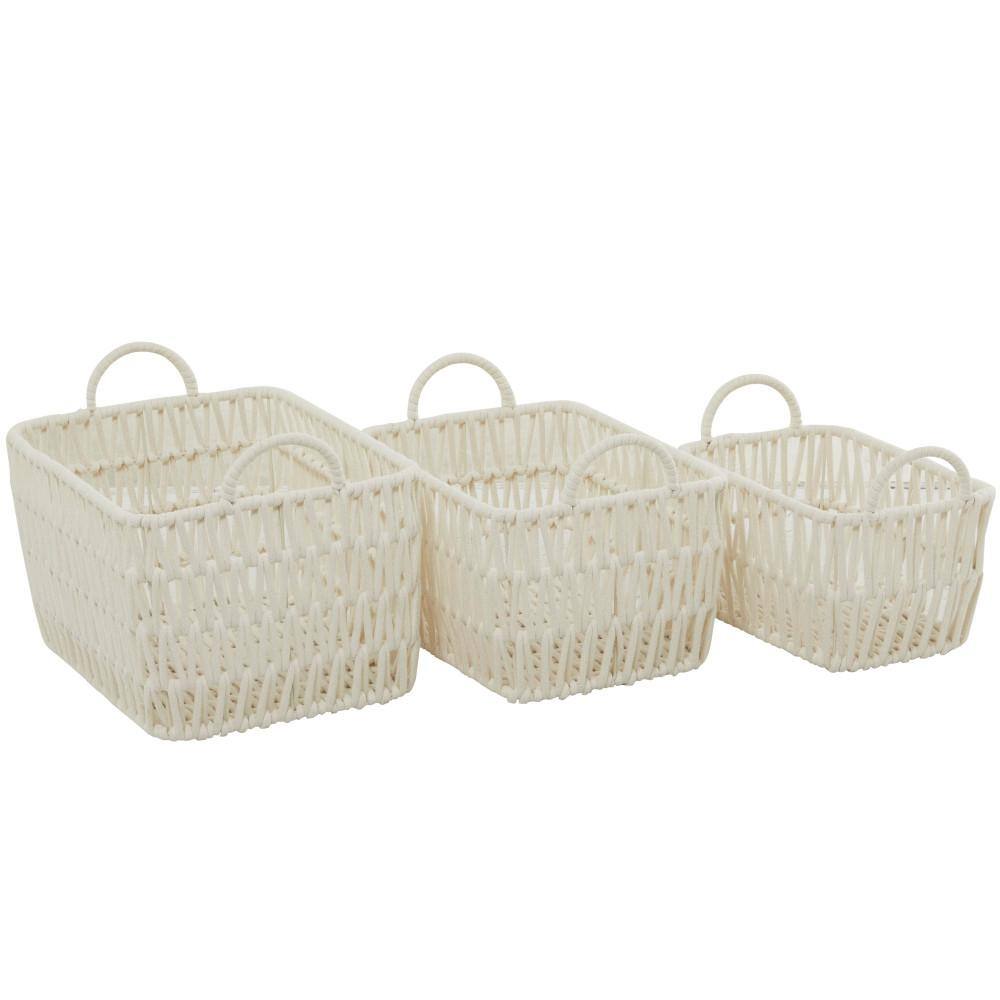 Litton Lane Cotton Handmade Storage Basket with Handles (Set of 3)