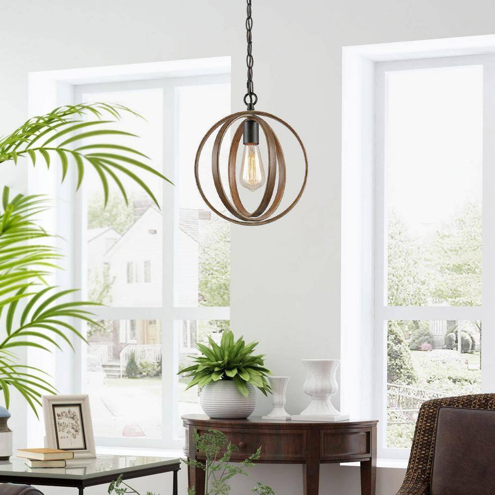LNC 1-Light Black Modern Farmhouse Pendant Light with Faux Wood Accents Black Chandeliers for Dining Room